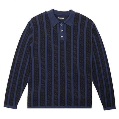 PASS PORT(パスポート)/ PATTONED KNIT LS POLO -NAVY-