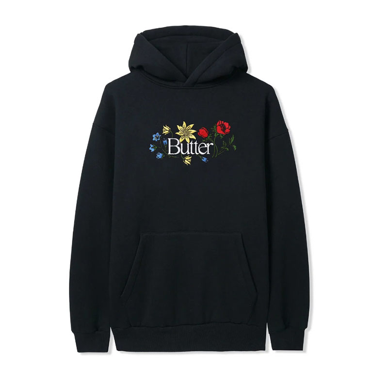 Butter Goods(バターグッズ)/ FLORAL EMBROIDERED PO HOOD -4.COLOR-(BLACK)