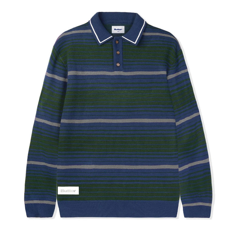 Butter Goods(バターグッズ)/ STRIPE KNITTED SHIRT -2.COLOR-(NAVY)