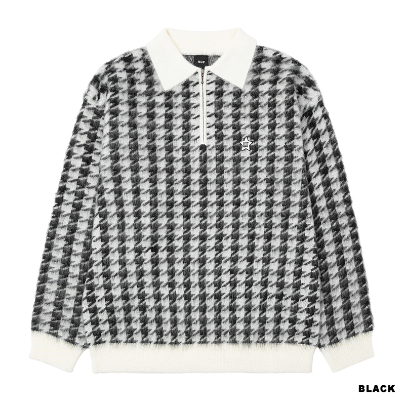 HUF(ハフ)/ ONE STAR HOUNDSTOOTH POLO SWEATER -2.COLOR-(BLACK)