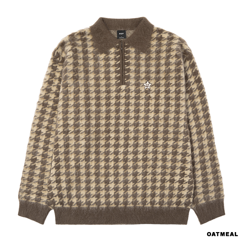 HUF(ハフ)/ ONE STAR HOUNDSTOOTH POLO SWEATER -2.COLOR-(OATMEAL)