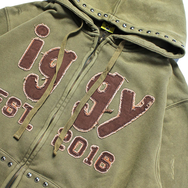 IGGY(イギー)/ Patchwork Studded Zip-Up Hooded Sweatshirt