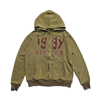 IGGY(イギー)/ Patchwork Studded Zip-Up Hooded Sweatshirt