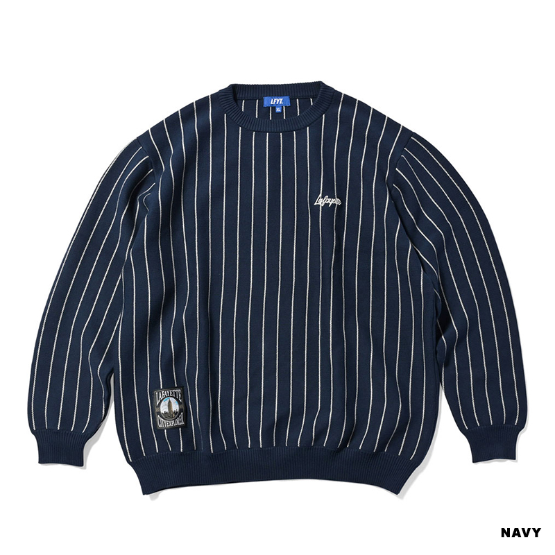 LFYT(エルエフワイティー)/ PINSTRIPE COTTON SWEATER(NAVY)