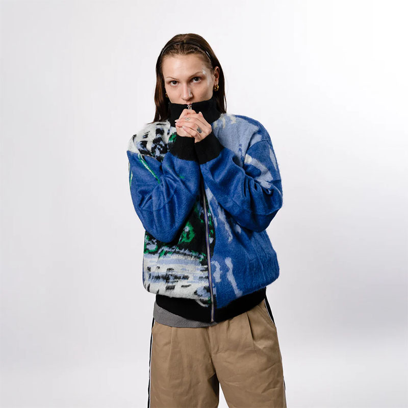 Hoddle Skateboards（ホドル）/ SCANNER MOHAIR FULL ZIP POLO -BLUE-