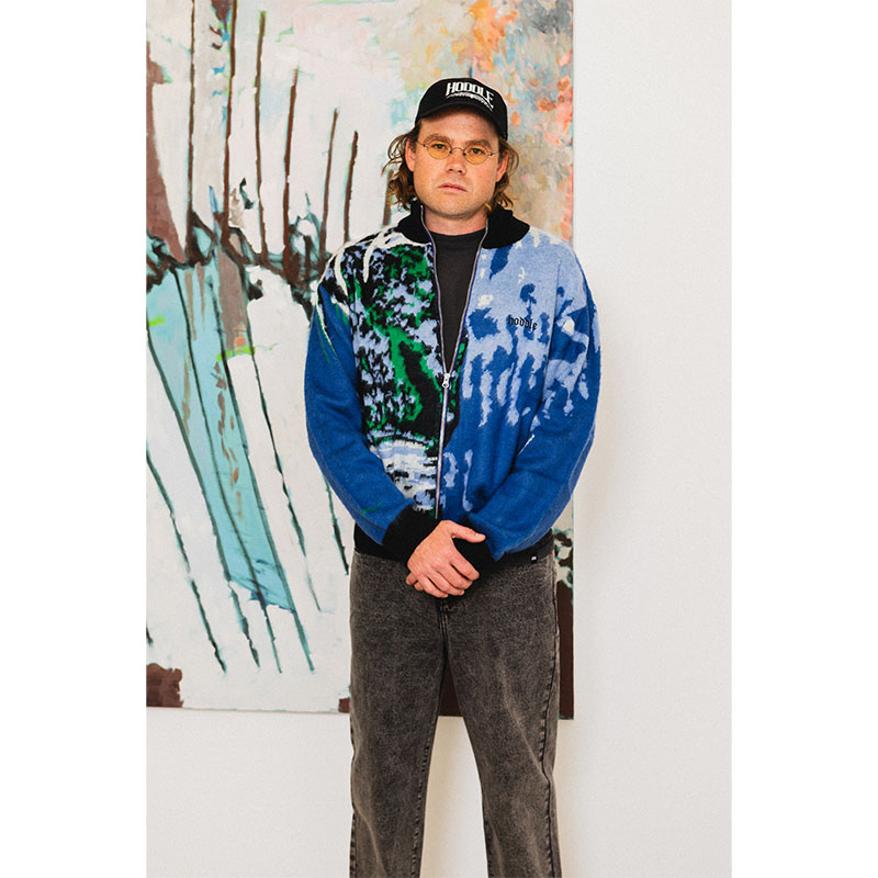 Hoddle Skateboards（ホドル）/ SCANNER MOHAIR FULL ZIP POLO -BLUE-