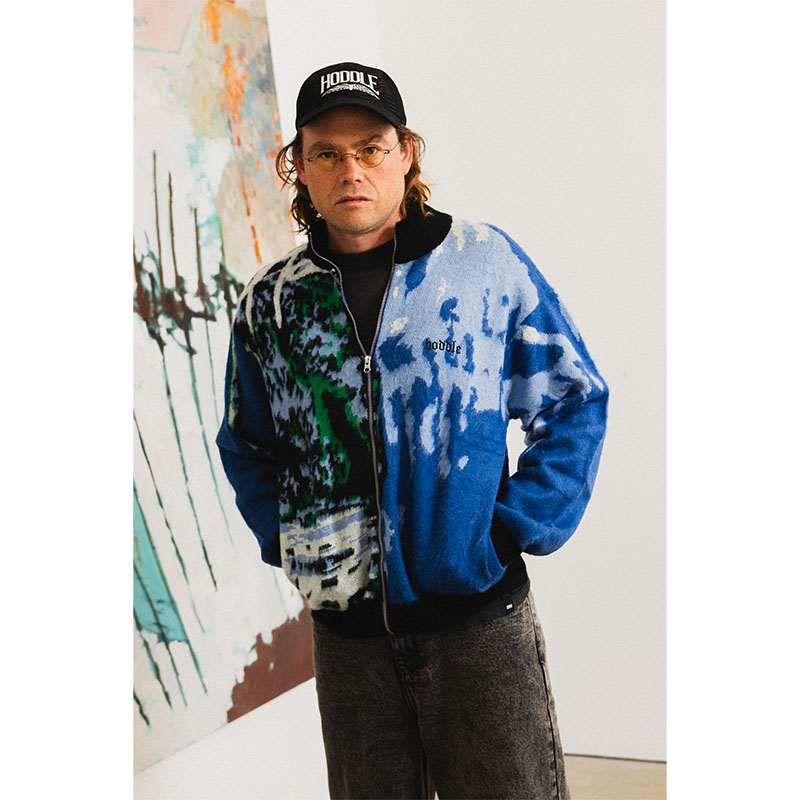 Hoddle Skateboards（ホドル）/ SCANNER MOHAIR FULL ZIP POLO -BLUE-