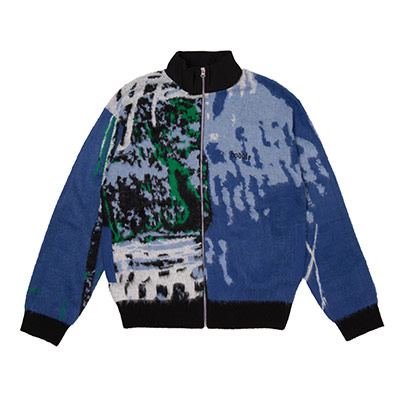 Hoddle Skateboards（ホドル）/ SCANNER MOHAIR FULL ZIP POLO -BLUE-