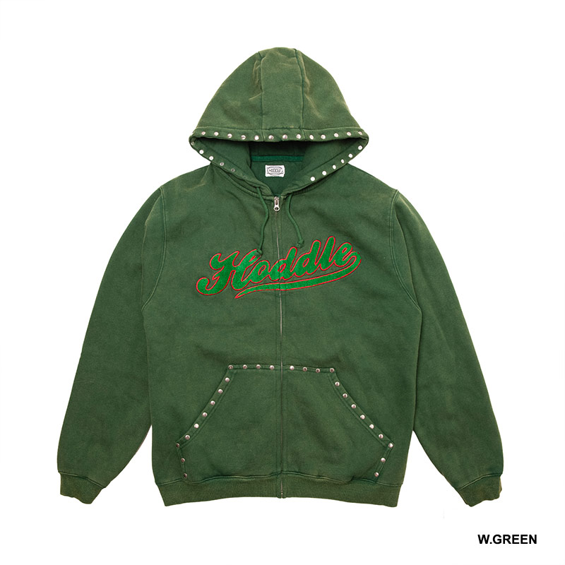 Hoddle Skateboards（ホドル）/ STUDDED INTARSIA SCRIPT ZIP UP HOODIE -2.COLOR-