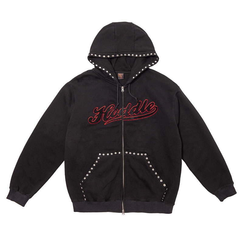 Hoddle Skateboards（ホドル）/ STUDDED INTARSIA SCRIPT ZIP UP HOODIE -2.COLOR-(BLACK)