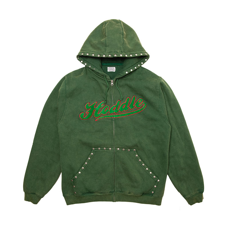 Hoddle Skateboards（ホドル）/ STUDDED INTARSIA SCRIPT ZIP UP HOODIE -2.COLOR-(W.GREEN)