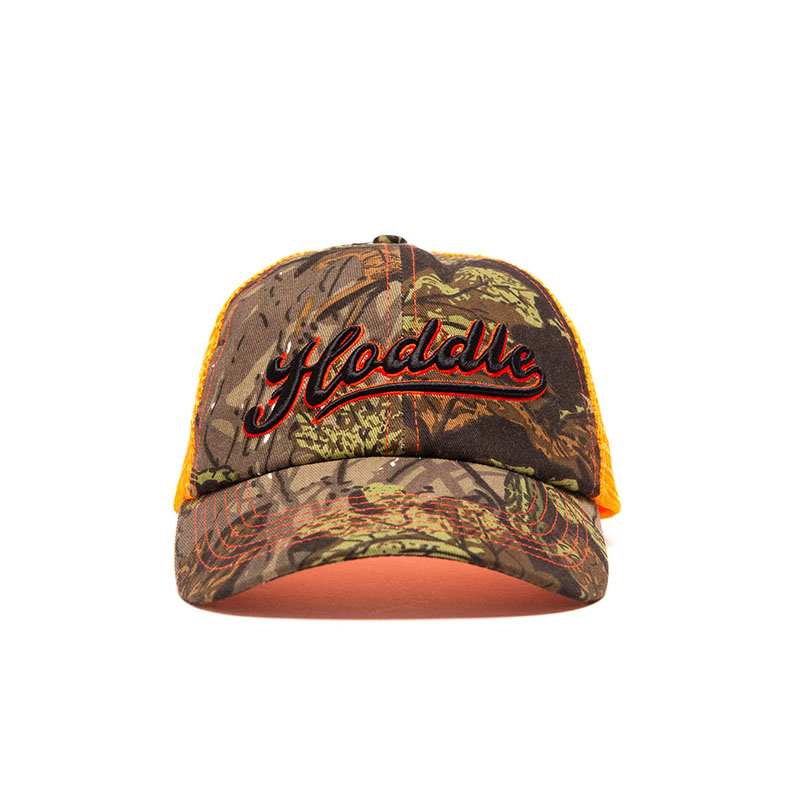 Hoddle Skateboards（ホドル）/ INTARSIA SCRIPT TRUCKER CAP -CAMO-