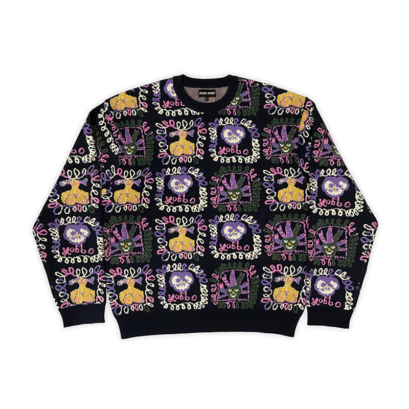 PASS PORT(パスポート)/ FACES KNIT SWEATER -2.COLOR-(BLACK)
