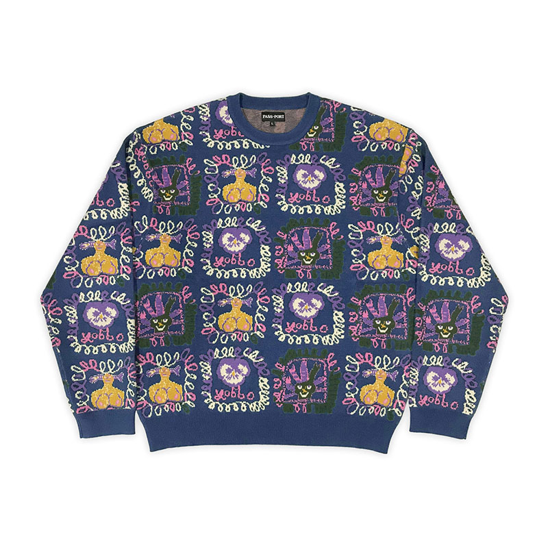 PASS PORT(パスポート)/ FACES KNIT SWEATER -2.COLOR-(BLUE)