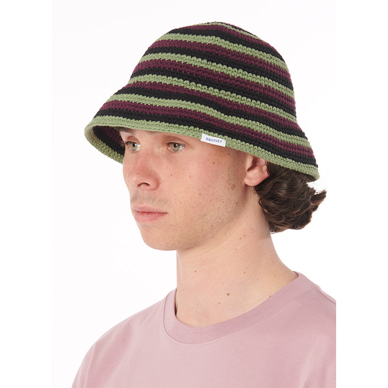 RASSVET(ラスベート)/ STRIPED KNITTED BUCKET HAT -PURPLE-