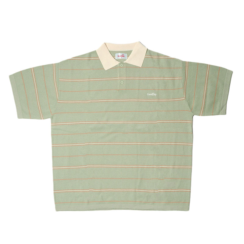 GOOD DAY(グッデイ)/ BORDER SS KNIT POLO -3.COLOR-(L.GREEN)