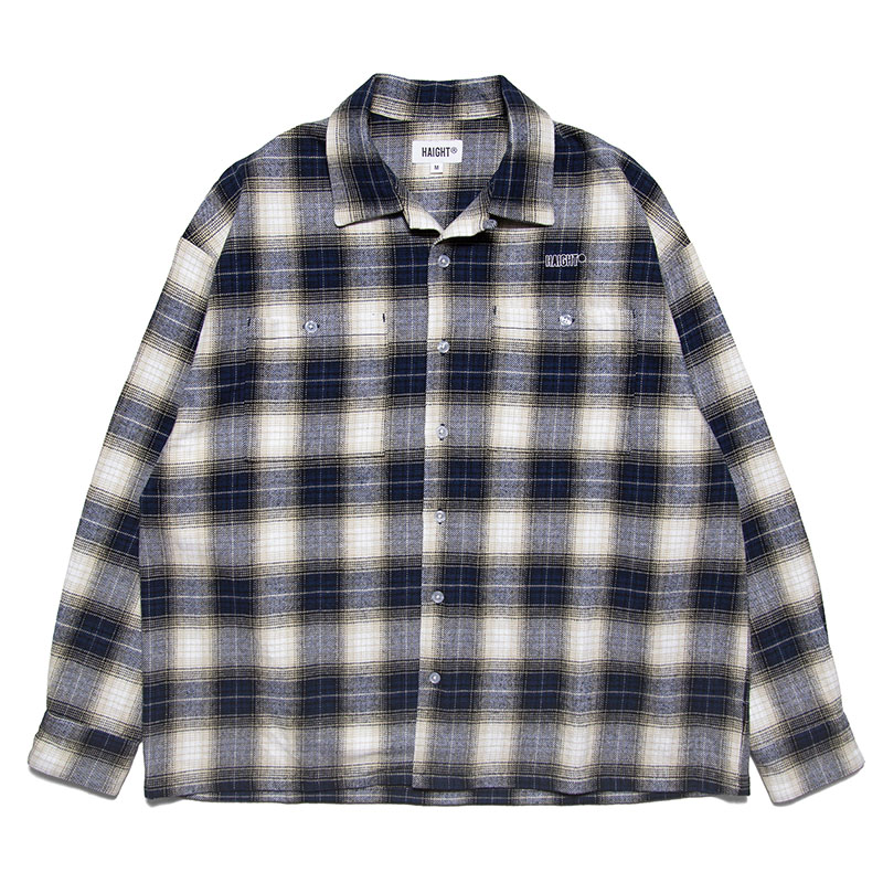HAIGHT(ヘイト)/ OMBRE CHECK OPEN COLLAR SHIRT -2.COLOR-(NAVY)