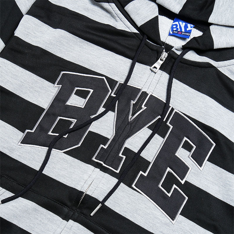 BYE JEREMY(バイジェレミー)/ Bye Hoodie Stripes -BLACK/GREY-