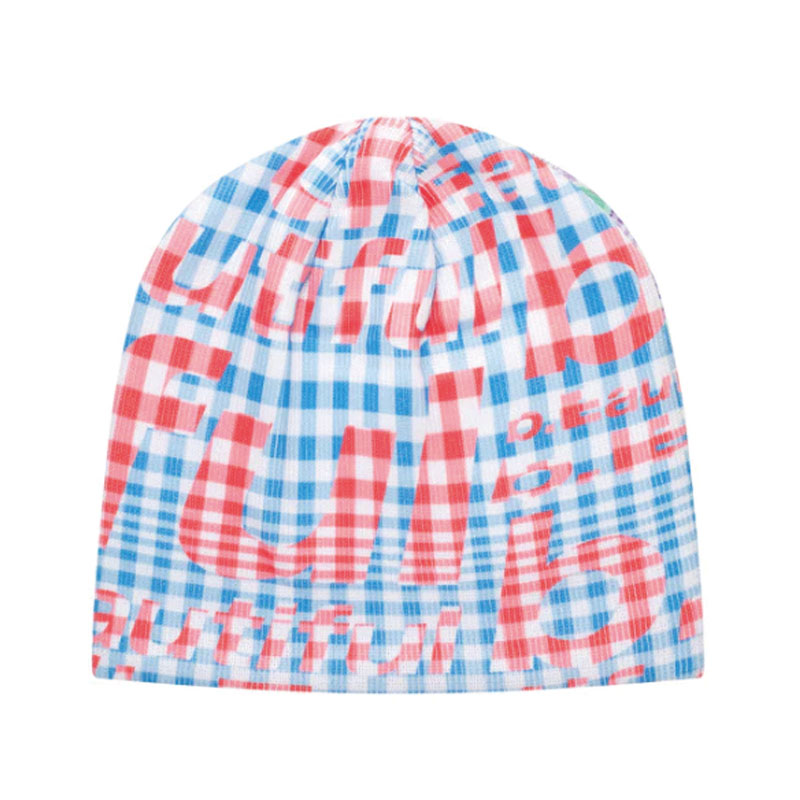 b.Eautiful(ビューティフル)/ Mix Checker Beanie -Purple / Blue-