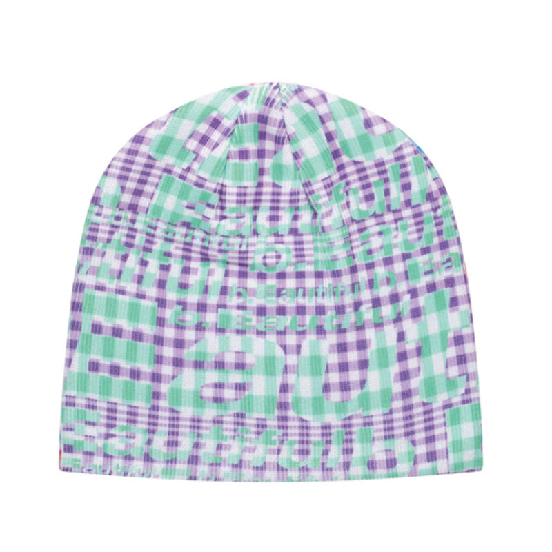 b.Eautiful(ビューティフル)/ Mix Checker Beanie -Purple / Blue-