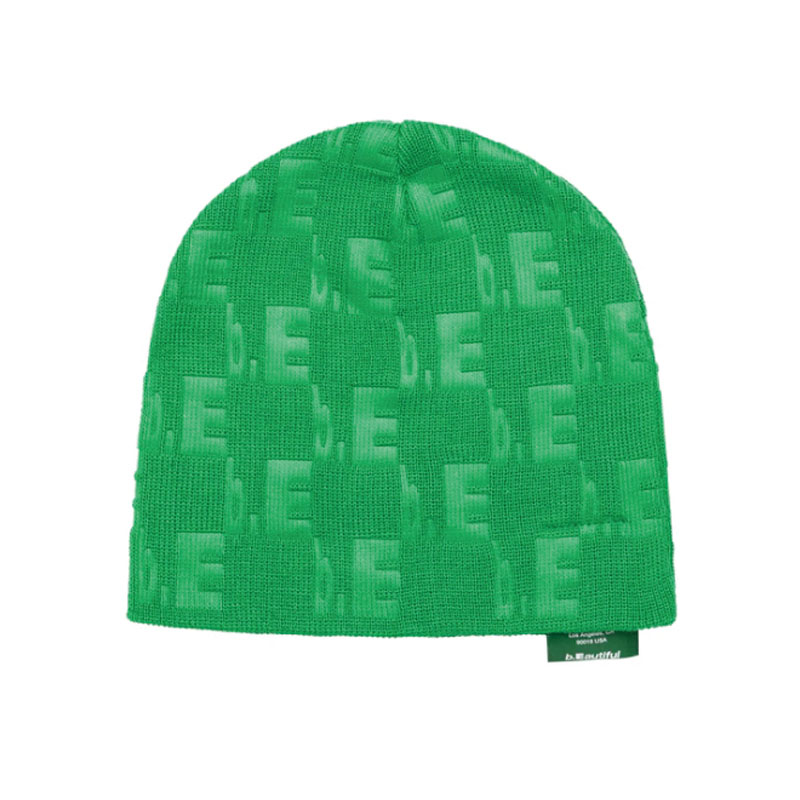 b.Eautiful(ビューティフル)/ Checkered Logo Emboss Beanie -GREEN-