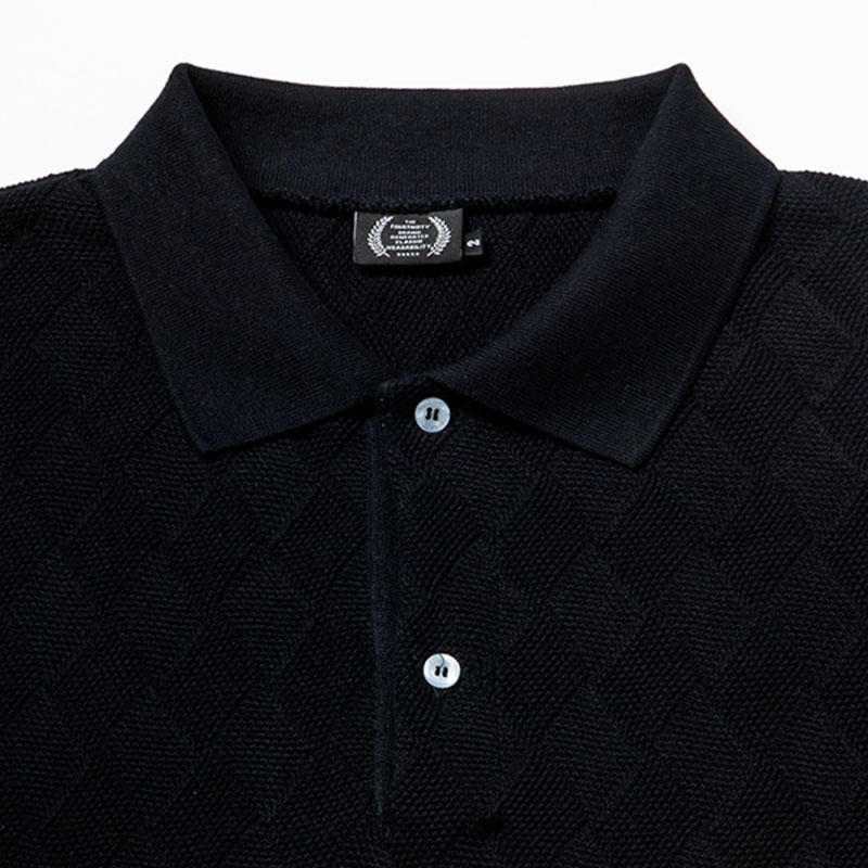 430(フォーサーティー)/ S/S LEAF KNIT POLO -BLACK-