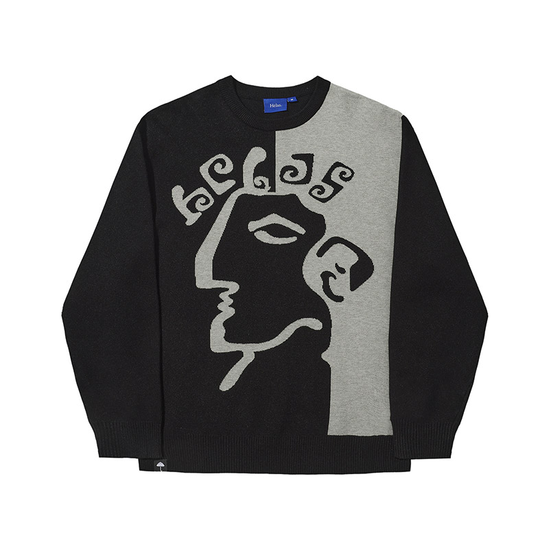 HELAS(ヘラス)/ DIEU GREC CREWNECK KNIT -BLACK/GREY-
