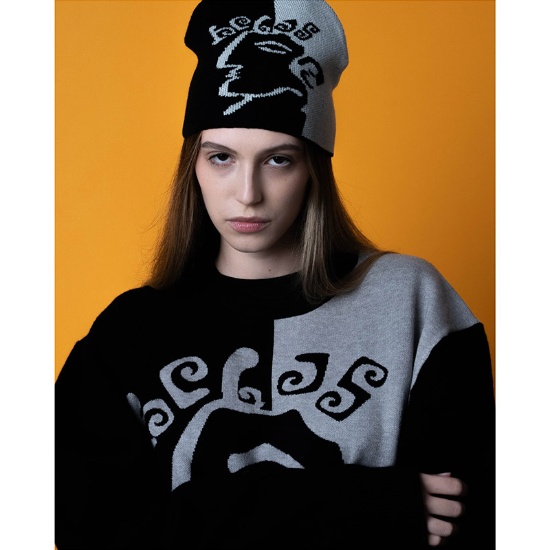 HELAS(ヘラス)/ DIEU GREC CREWNECK KNIT -BLACK/GREY-