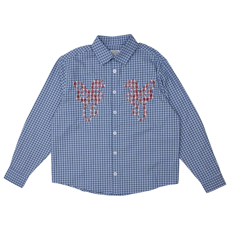 Hoddle Skateboards（ホドル）/ PRIMARY LOGO SHIRT -GINGHAM BLUE-
