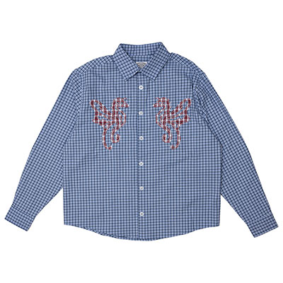 Hoddle Skateboards（ホドル）/ PRIMARY LOGO SHIRT -GINGHAM BLUE-