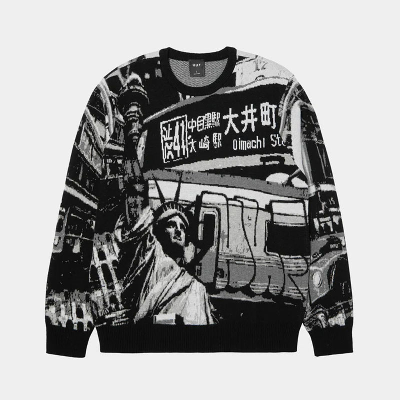 HUF(ハフ)/ WORLDWIDE COMMUTER SWEATER -BLACK-