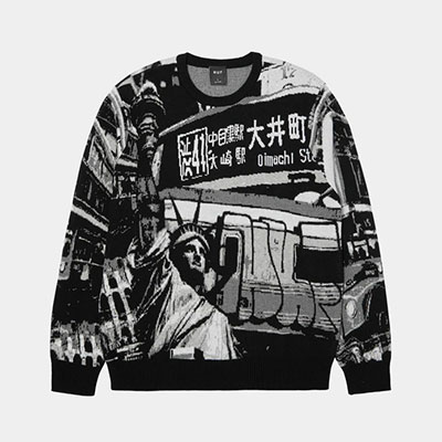 HUF(ハフ)/ WORLDWIDE COMMUTER SWEATER -BLACK-