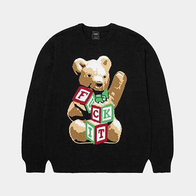 HUF(ハフ)/ GIFT BEAR INTARSIA SWEATER -BLACK-