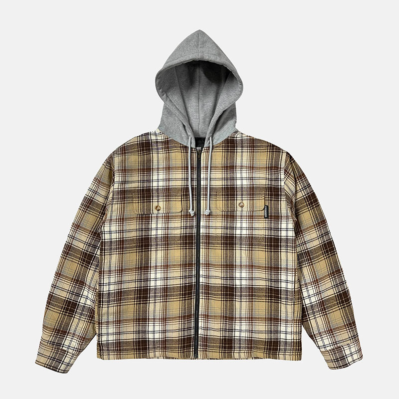 LABROS(ラブロス)/ HOODED ZIP PLAID SHIRT JACKET -BROWN-