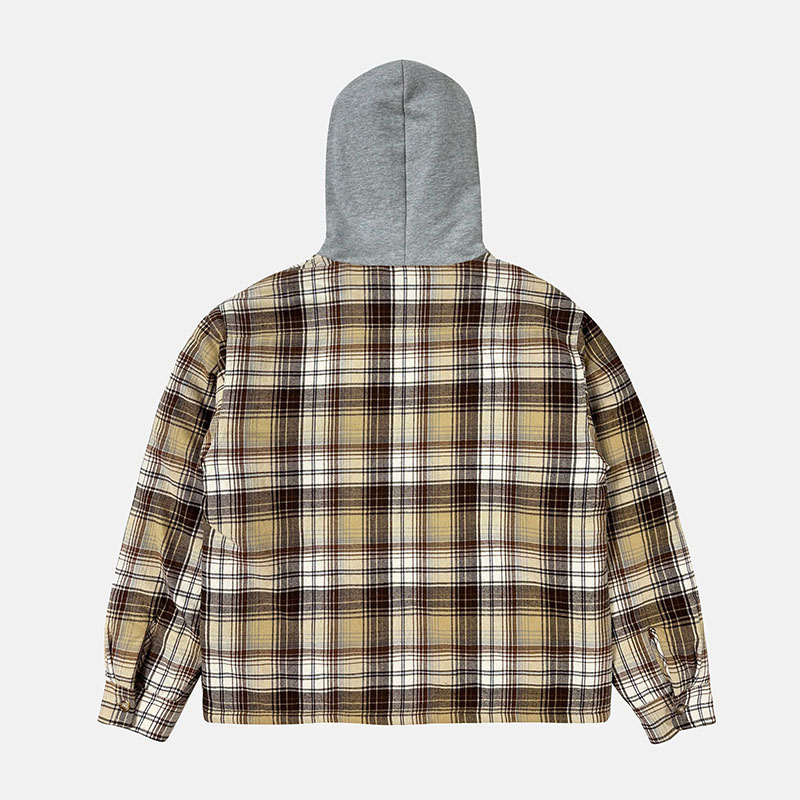 LABROS(ラブロス)/ HOODED ZIP PLAID SHIRT JACKET -BROWN-
