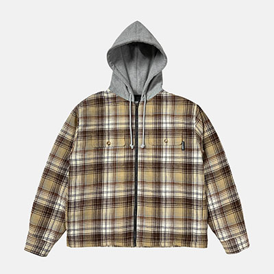 LABROS(ラブロス)/ HOODED ZIP PLAID SHIRT JACKET -BROWN-