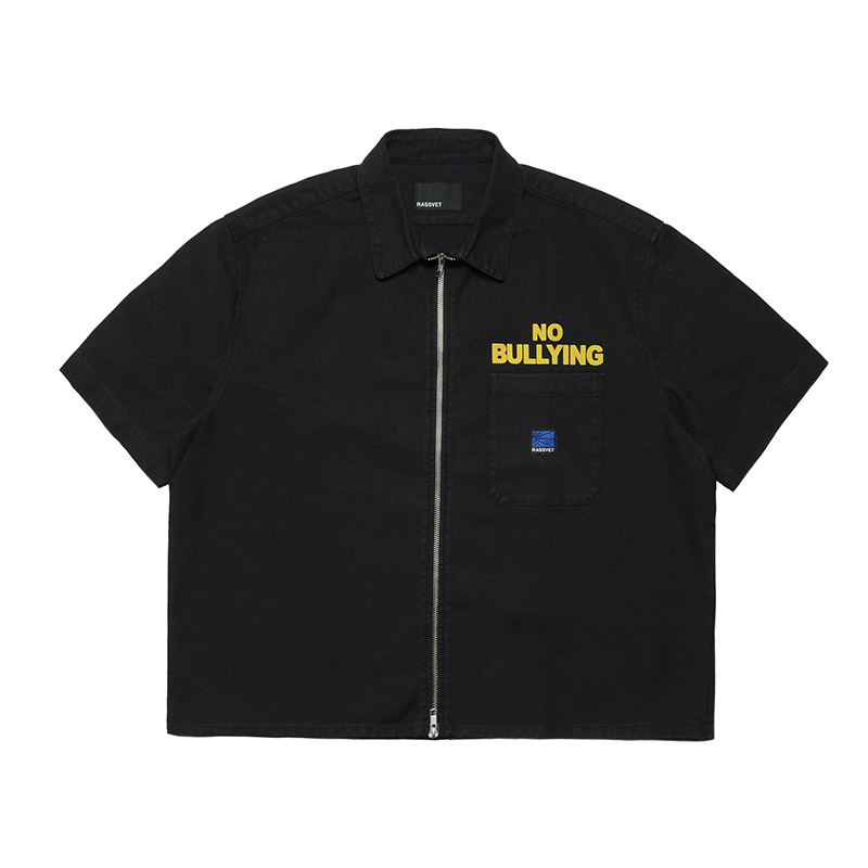 RASSVET(ラスベート)/ NO BULLYING SS ZIP SHIRT -BLACK-