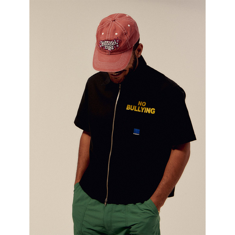 RASSVET(ラスベート)/ NO BULLYING SS ZIP SHIRT -BLACK-