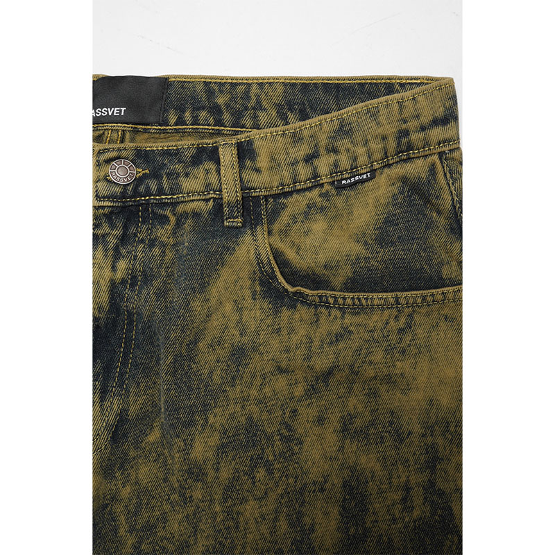 RASSVET(ラスベート)/ ACID WASH BAGGY DENIM PANTS -GREEN-
