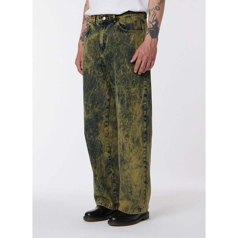 RASSVET(ラスベート)/ ACID WASH BAGGY DENIM PANTS -GREEN-