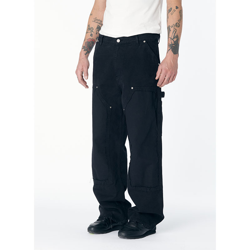 RASSVET(ラスベート)/ VINTAGE WAHE CANVAS DISTRESSED DOUBLE KNEES -BLACK-