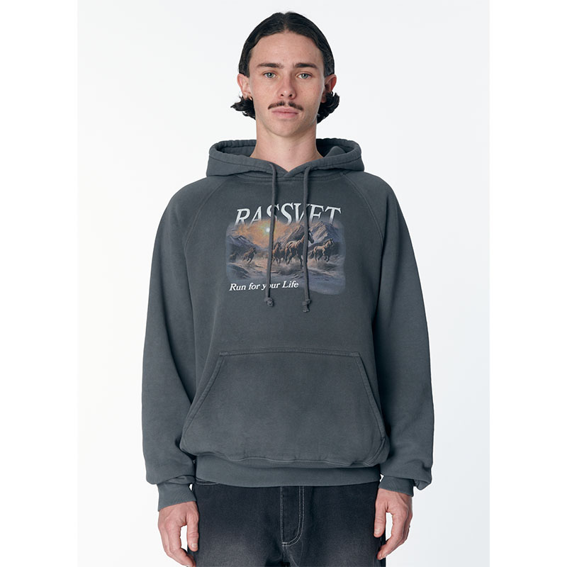 RASSVET(ラスベート)/ HORSES RAGLAN HOODIE -BLACK-