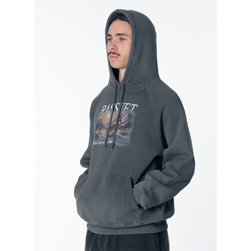 RASSVET(ラスベート)/ HORSES RAGLAN HOODIE -BLACK-