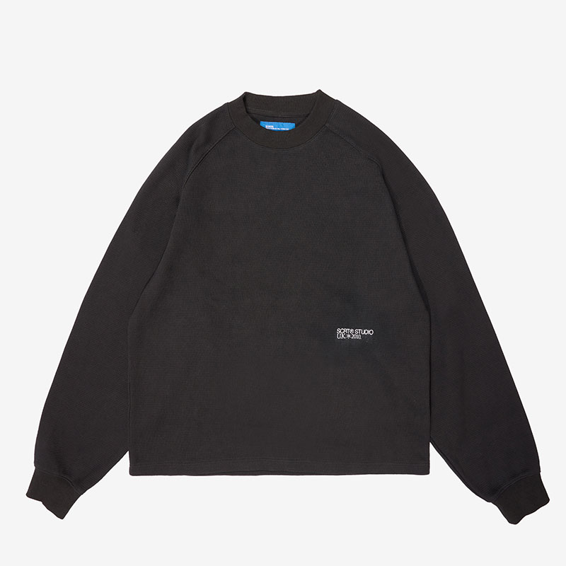 SCRT(エスシーアールティー/スクリーンテスト)/ Raglan Waffle Sweatshirt -BLACK-