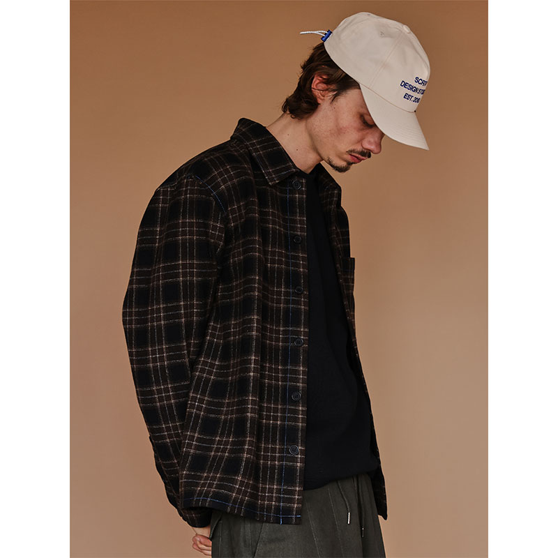 SCRT(エスシーアールティー/スクリーンテスト)/ Contrast-Stitched Flannel Shirt -BROWN-
