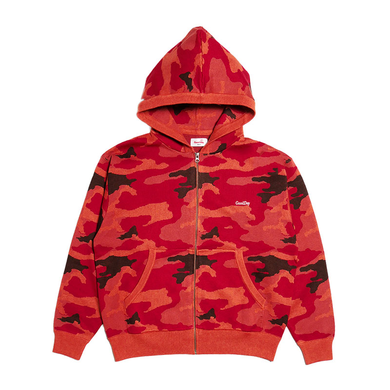 GOOD DAY(グッデイ)/ CAMO HOOD ZIP KNIT -3.COLOR-(RED)