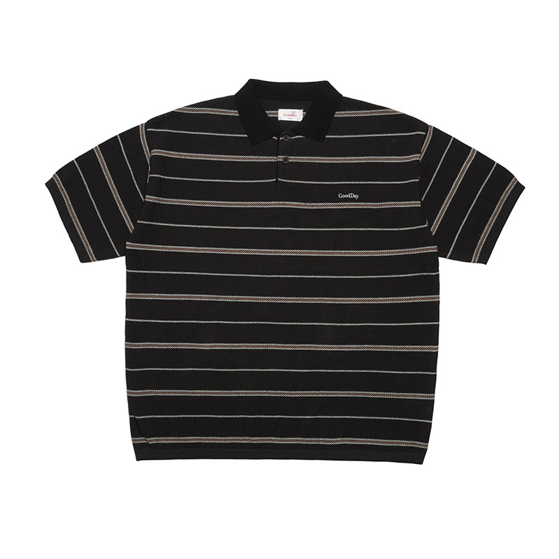 GOOD DAY(グッデイ)/ BORDER KNIT POLO -3COLOR-(BLACK)