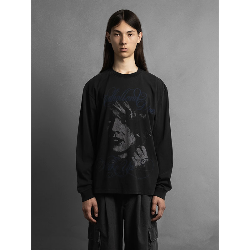 SCRT(エスシーアールティー)/ Wake Up Longsleeve -GARMENT DYED BLACK-