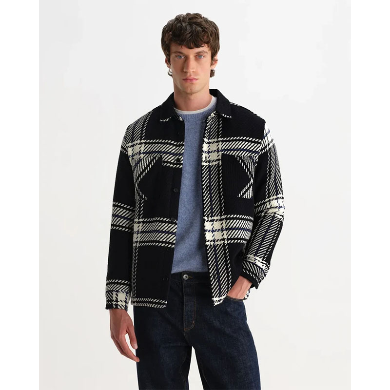 Wax London(ワックス ロンドン)/ Whiting Overshirt GRID CHECK -BLACK/ECRU-