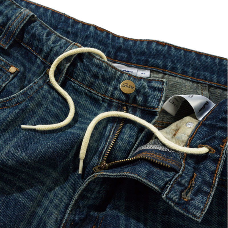Butter Goods(バターグッズ)/ Burn Wide Cut Denim Jeans -Dark Indigo Plaid-
